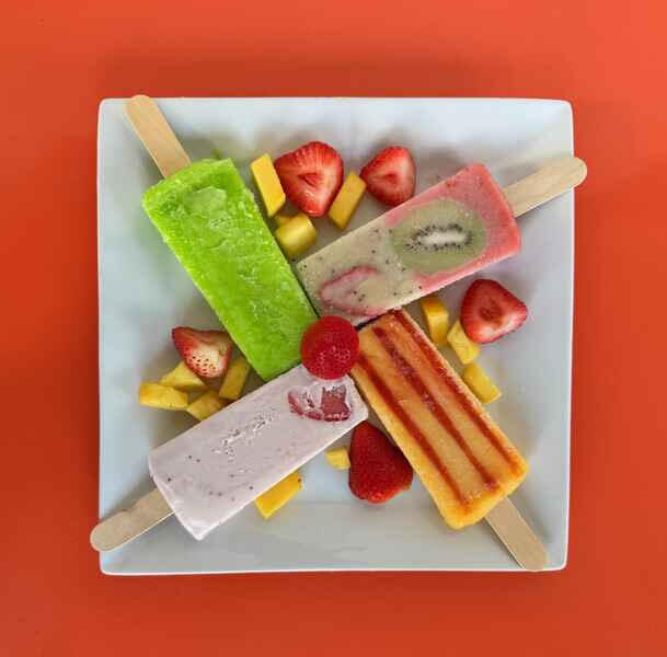 A huge variety of flavors of Paletas / Popsicles at La Michoacana de Tocumbo in Santa Fe Springs